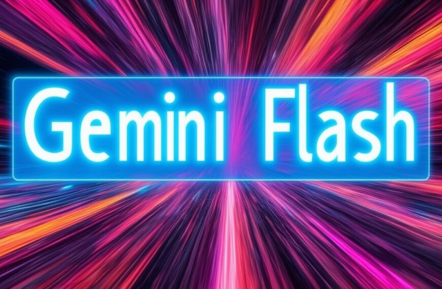 Bright neon colors in pink, blue, and purple streak across the background radiating from the center, creating a dynamic explosion of color. Centered in the image is a light blue rectangle with the words Gemini Flash.